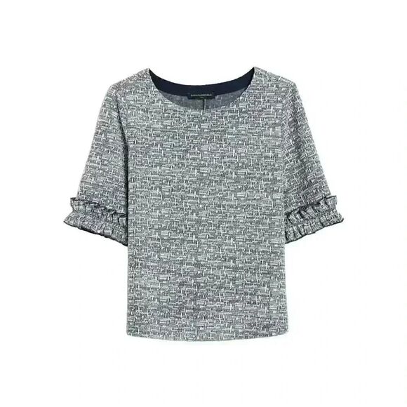 Banana Republic Women's Dark Navy & White Poly/Cotton/Rayon Textured Boucle Ruff - Picture 1 of 9